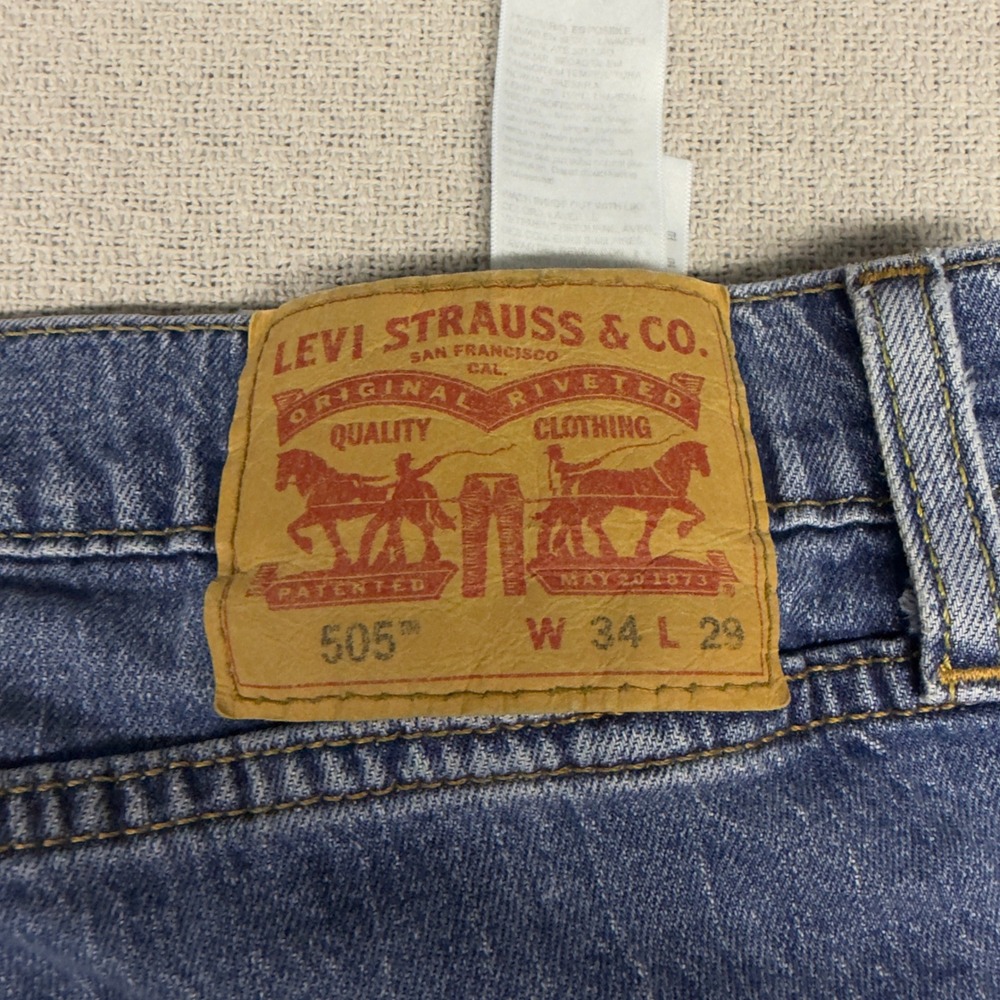 Levis 505 Jeans Mens 34x29 (Fits 34x24)‎ Blue Denim Regular Fit Hemmed Grunge - Picture 5 of 12